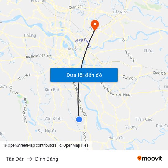 Tân Dân to Đình Bảng map