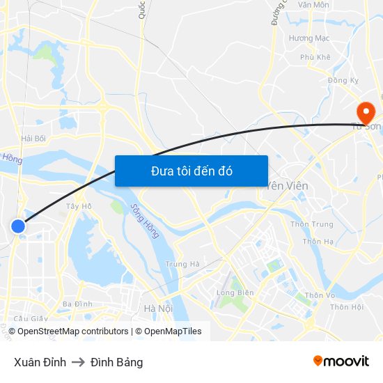 Xuân Đỉnh to Đình Bảng map