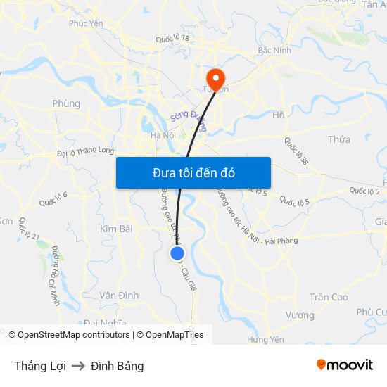 Thắng Lợi to Đình Bảng map