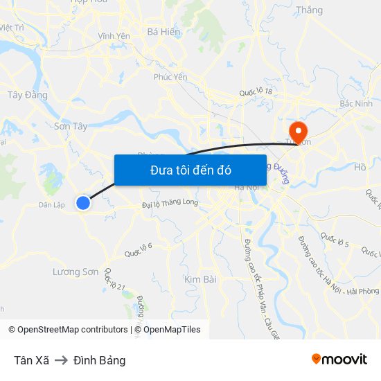 Tân Xã to Đình Bảng map