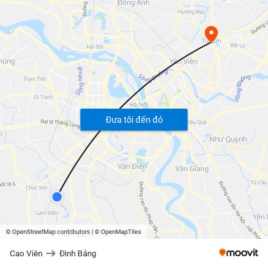 Cao Viên to Đình Bảng map