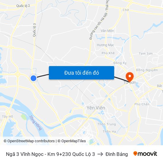 Ngã 3 Vĩnh Ngọc - Km 9+230 Quốc Lộ 3 to Đình Bảng map