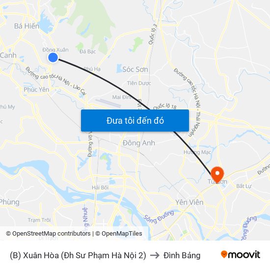 (B) Xuân Hòa (Đh Sư Phạm Hà Nội 2) to Đình Bảng map