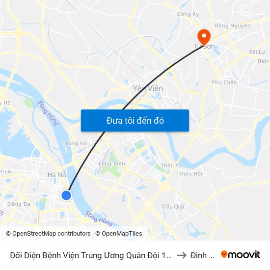 Đối Diện Bệnh Viện Trung Ương Quân Đội 108 - Trần Hưng Đạo to Đình Bảng map