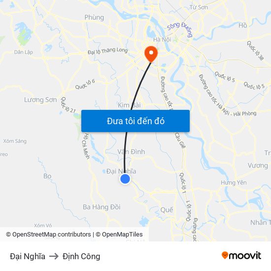 Đại Nghĩa to Định Công map