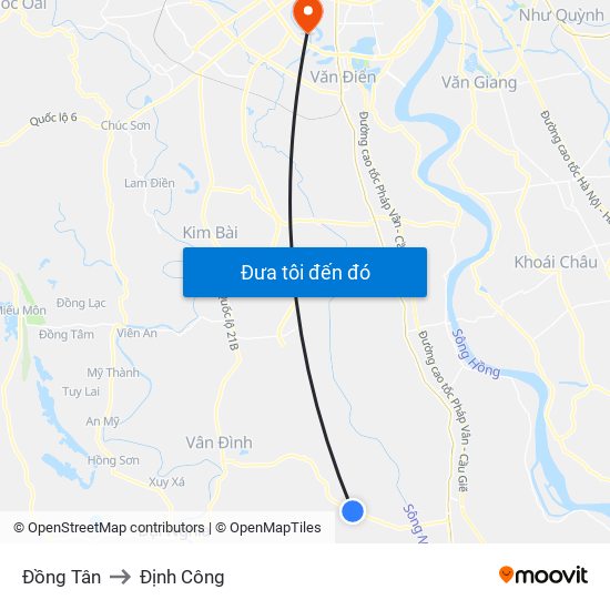 Đồng Tân to Định Công map