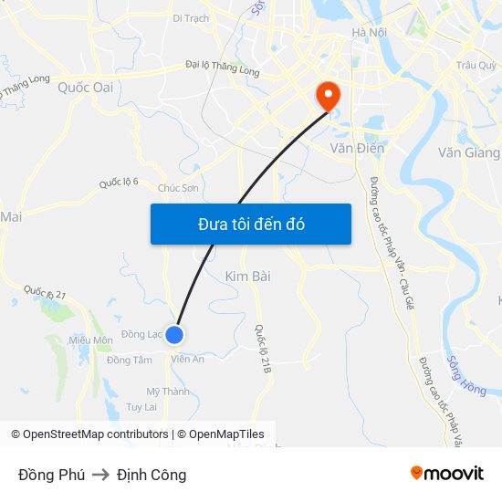 Đồng Phú to Định Công map