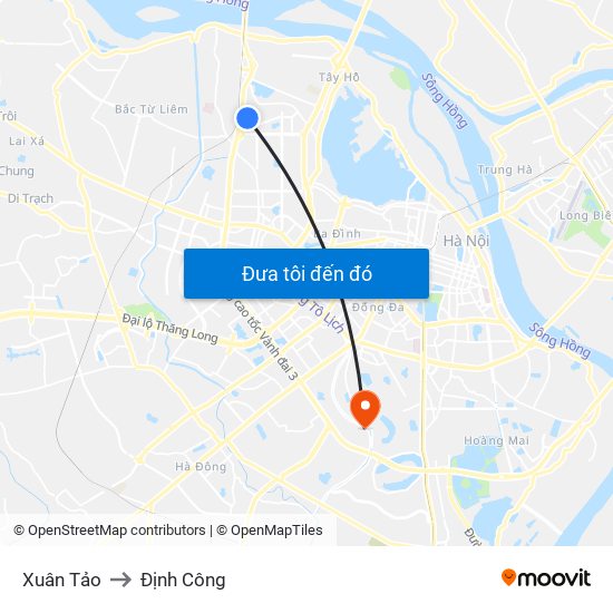 Xuân Tảo to Định Công map