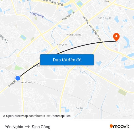 Yên Nghĩa to Định Công map