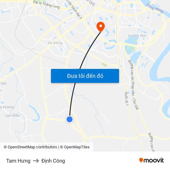 Tam Hưng to Định Công map