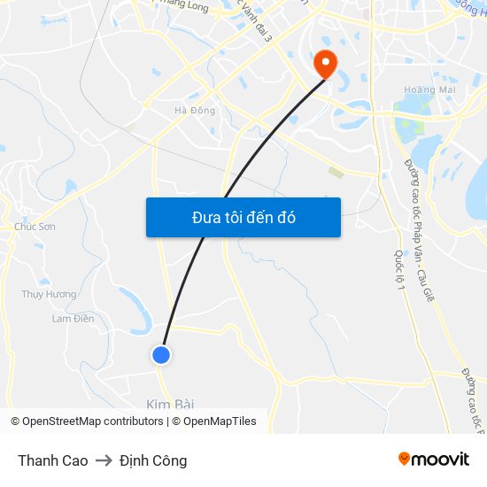Thanh Cao to Định Công map