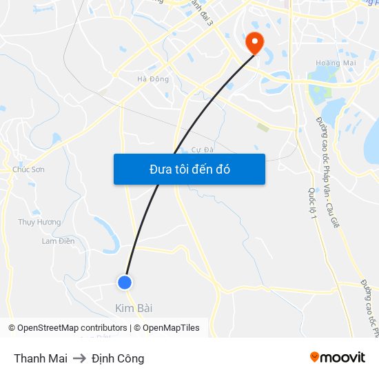 Thanh Mai to Định Công map