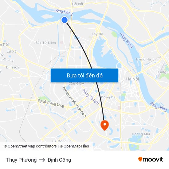 Thụy Phương to Định Công map