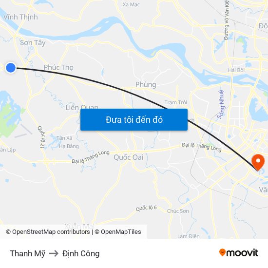 Thanh Mỹ to Định Công map