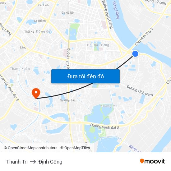 Thanh Trì to Định Công map