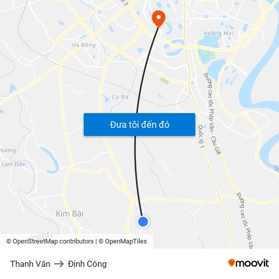 Thanh Văn to Định Công map