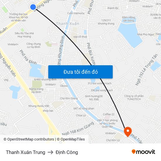 Thanh Xuân Trung to Định Công map