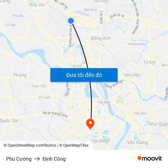 Phú Cường to Định Công map