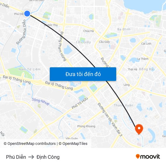 Phú Diễn to Định Công map