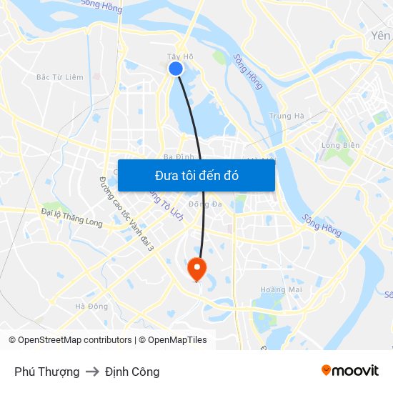 Phú Thượng to Định Công map