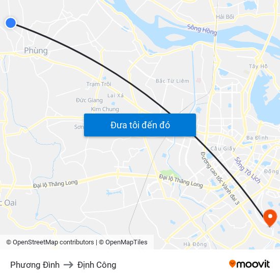 Phương Đình to Định Công map