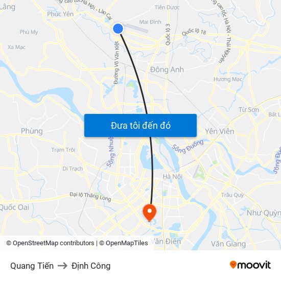 Quang Tiến to Định Công map