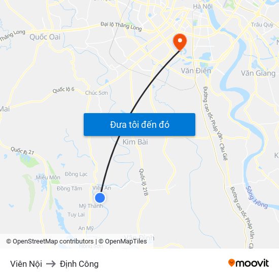 Viên Nội to Định Công map