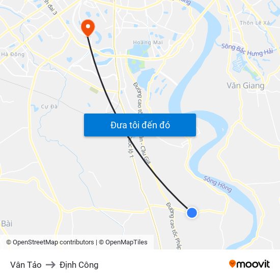Vân Tảo to Định Công map