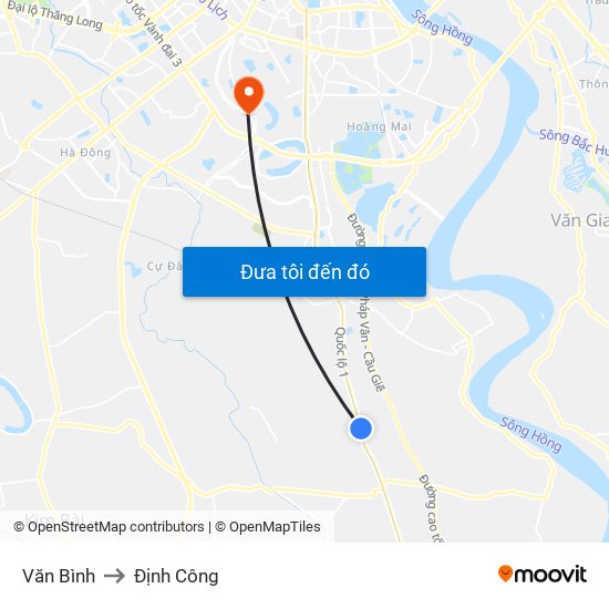 Văn Bình to Định Công map