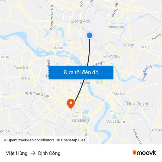 Việt Hùng to Định Công map