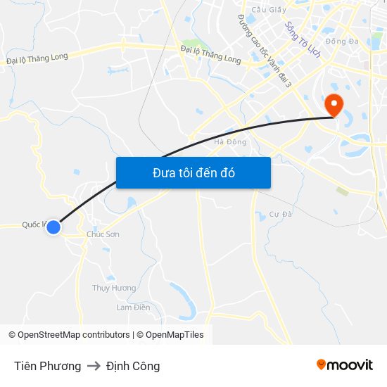 Tiên Phương to Định Công map