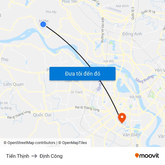Tiến Thịnh to Định Công map