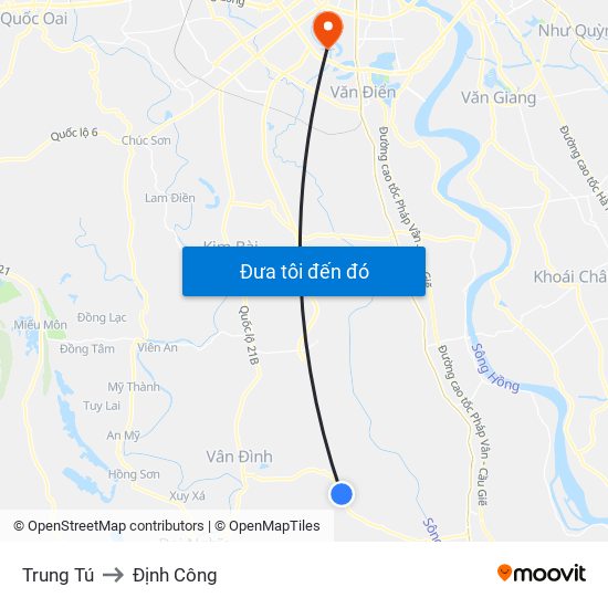 Trung Tú to Định Công map