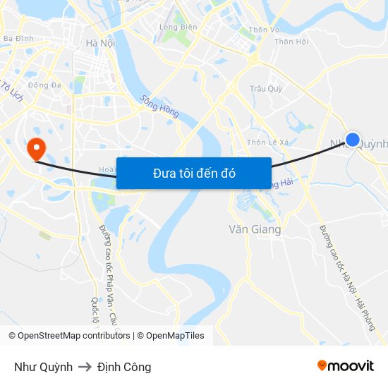 Như Quỳnh to Định Công map