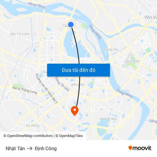 Nhật Tân to Định Công map