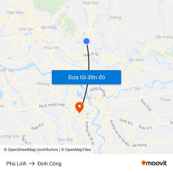 Phù Linh to Định Công map