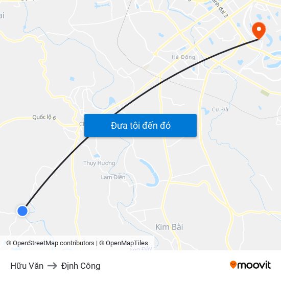 Hữu Văn to Định Công map