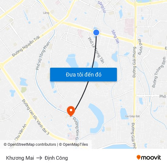 Khương Mai to Định Công map