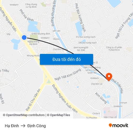 Hạ Đình to Định Công map