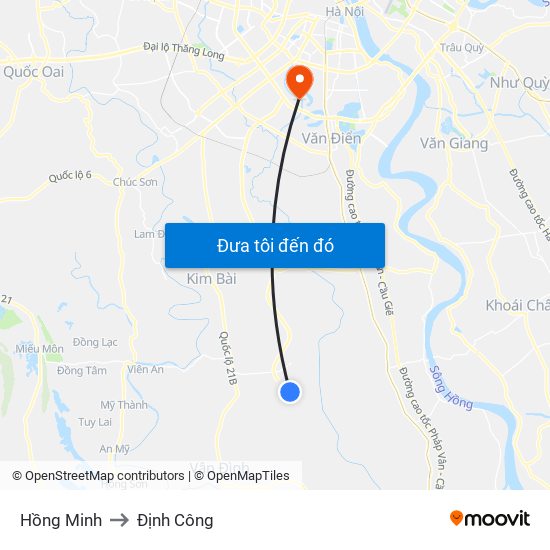 Hồng Minh to Định Công map