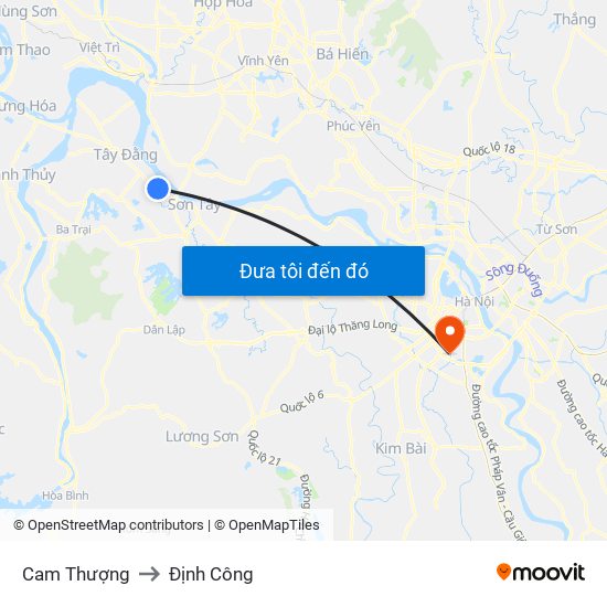 Cam Thượng to Định Công map