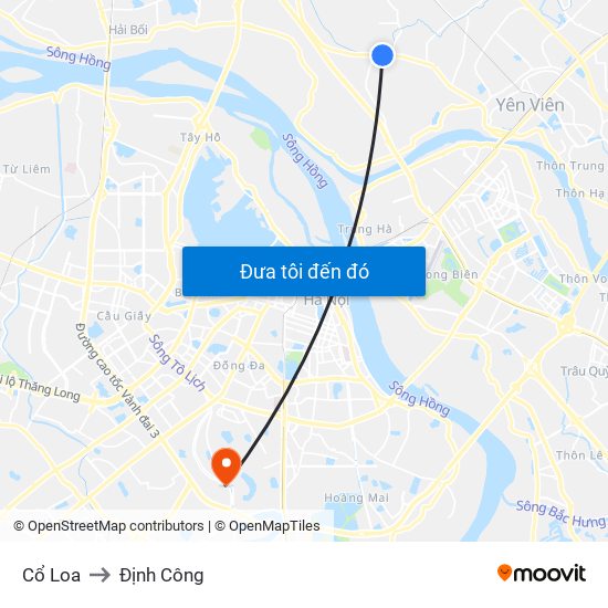 Cổ Loa to Định Công map