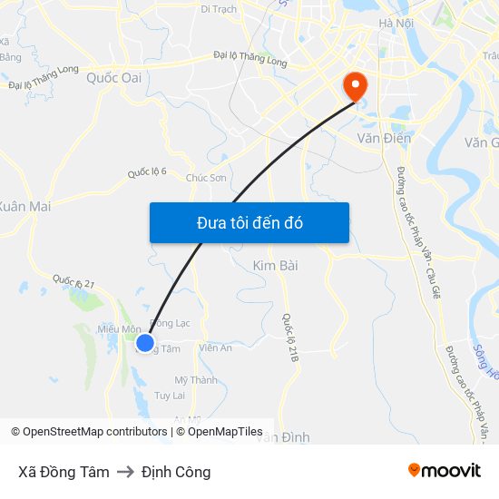 Xã Đồng Tâm to Định Công map