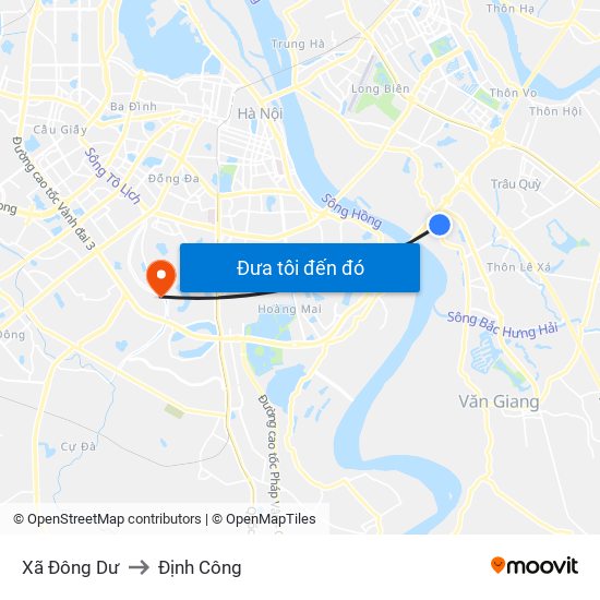 Xã Đông Dư to Định Công map