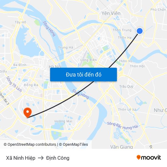 Xã Ninh Hiệp to Định Công map