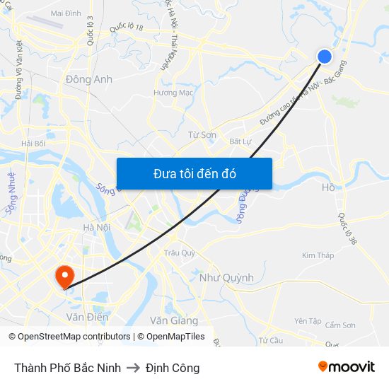 Thành Phố Bắc Ninh to Định Công map