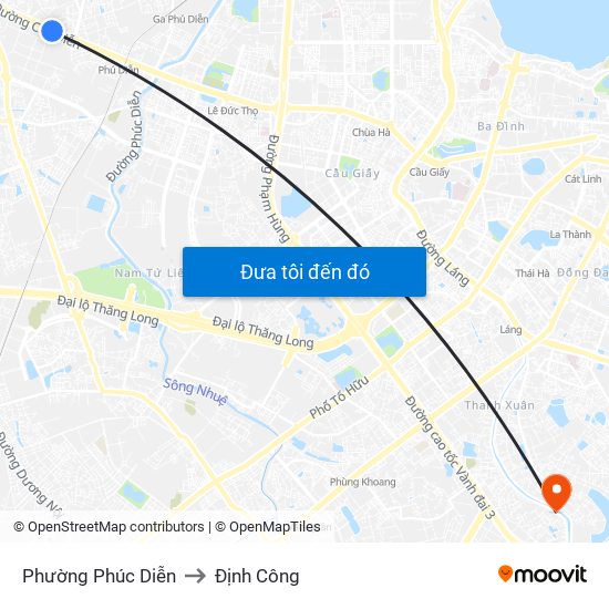 Phường Phúc Diễn to Định Công map