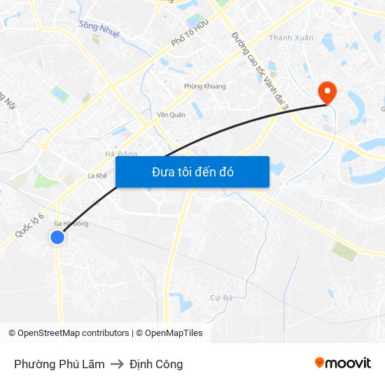 Phường Phú Lãm to Định Công map