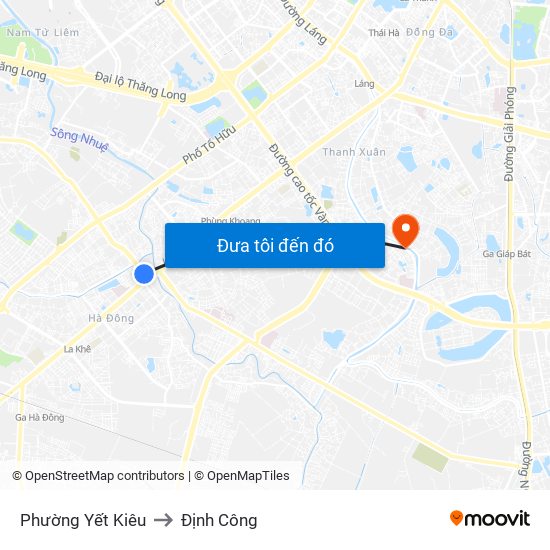 Phường Yết Kiêu to Định Công map