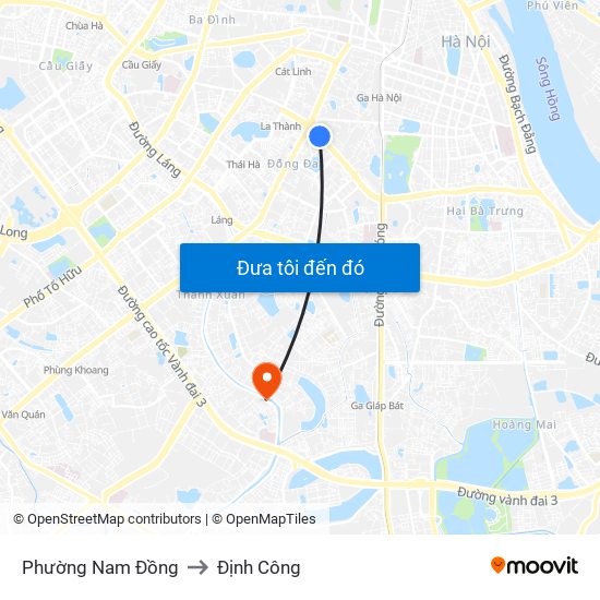 Phường Nam Đồng to Định Công map